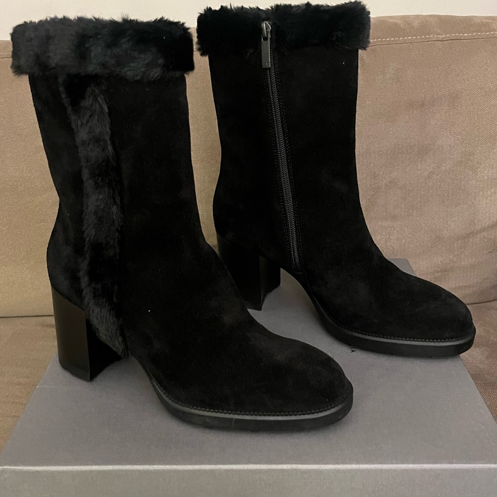 Aquatalia Iliana Suede/Faux Fur Black Boots